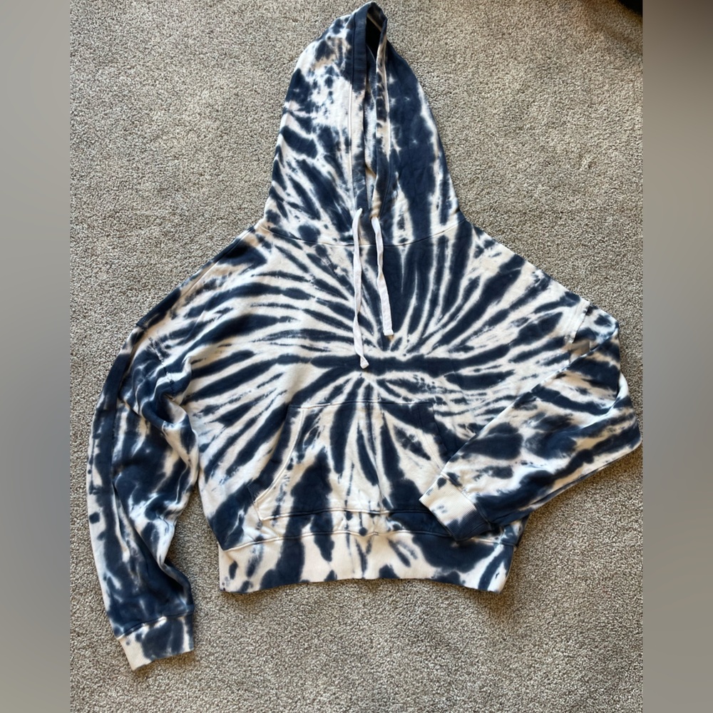 Lucky Brand Navy and White Tie-Dye Hoodie- Size Small